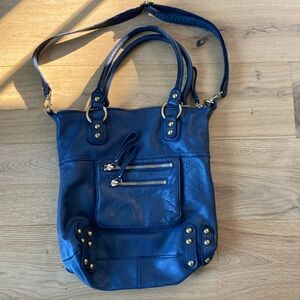 Linea Pelle Dylan Hobo Crossbody Tote bag, genuine leather, navy blue